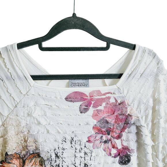 Maggie Barnes For Catherines Womens 1X Tiered Ruffle Watercolor Floral Tee Shirt - Picture 3 of 7